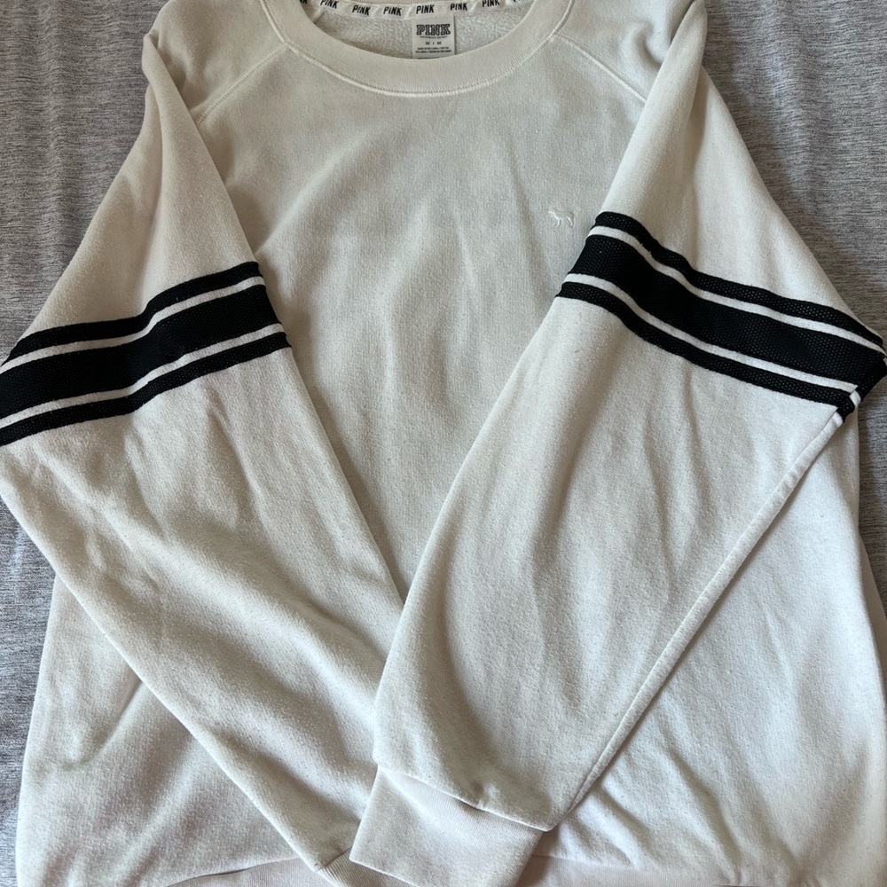 PINK Victoria's Secret White and Black Crewneck Sweater